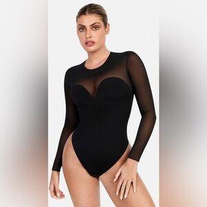 Popilush Shapewear Illusion Mesh Long Sleeve Tummy Control Bodysuit